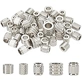 arricraft 55 Pcs Column Stainless Steel European Beads, 5 Styles Large Hole Tube Spacer Beads Metal Grooved Column Loose Beads for DIY Bracelet Necklace Jewelry Making 5 Sizes