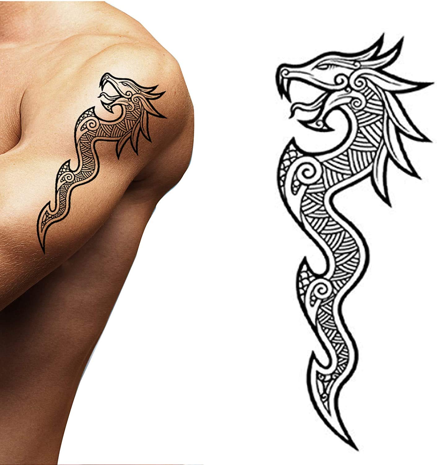 Tatodays Viking Celtic Nordic Tribal Dragons Tribal Stick on Tattoo Temporary Body Art Transfer for Women and Men Cosplay Halloween Adult Temp Tattoo for arms Shoulders Chest Back Legs sticker