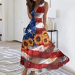 CHRATLHI Patriotic Dresses for Women Long Fourth of