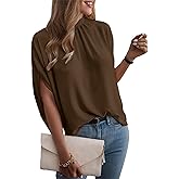 Teepie Womens Blouses Dressy Casual Mock Neck Batwing Sleeve Tops Loose Fit Tie Back Summer Tunic Tops