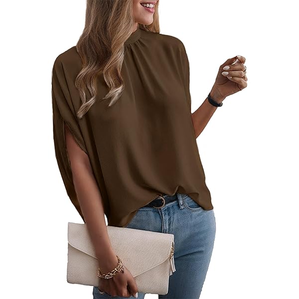 トップス deres half sleeve blouse chocolate Chocolate Brown Attachable Sleeves