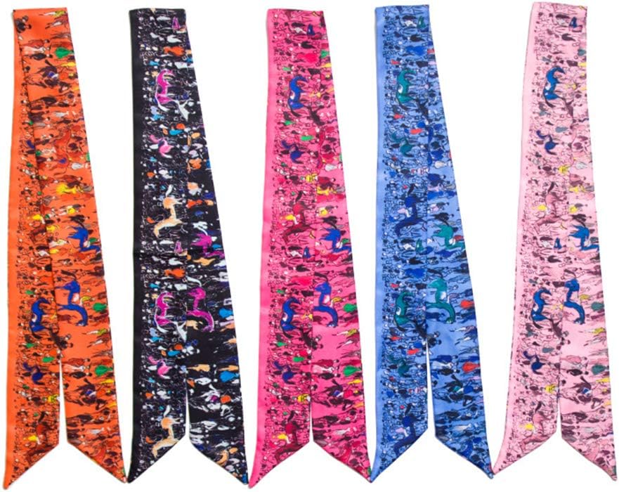 5pcs Dancing Party Pattern Bag Handbag Handle Ribbon Scarf Hair Head Band Neck Scarf Neckerchief Scarf Head Wrap for Women Girls Decoration