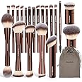 MAANGE 20 PCS Foundation Makeup Brush Set, Double-ended Kabuki Brush Contour for Liquid Powder Concealer Cream Cosmetics Blending Blush Buffing Face Makeup Tools (Coffee)