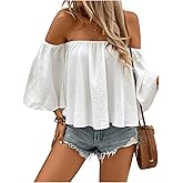 SweatyRocks Women's Sexy Cute Off Shoulder Ruffle Hem Flowy Chiffon Blouses Top