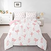 Manfei Ballet Comforter Set Twin Size, Ballerina Girls and Shoes Print Bedding Set for Kids Princess, Cartoon Dancer Theme Down Comforter, Soft Polyester Quilt Set, 1 Pillowcase