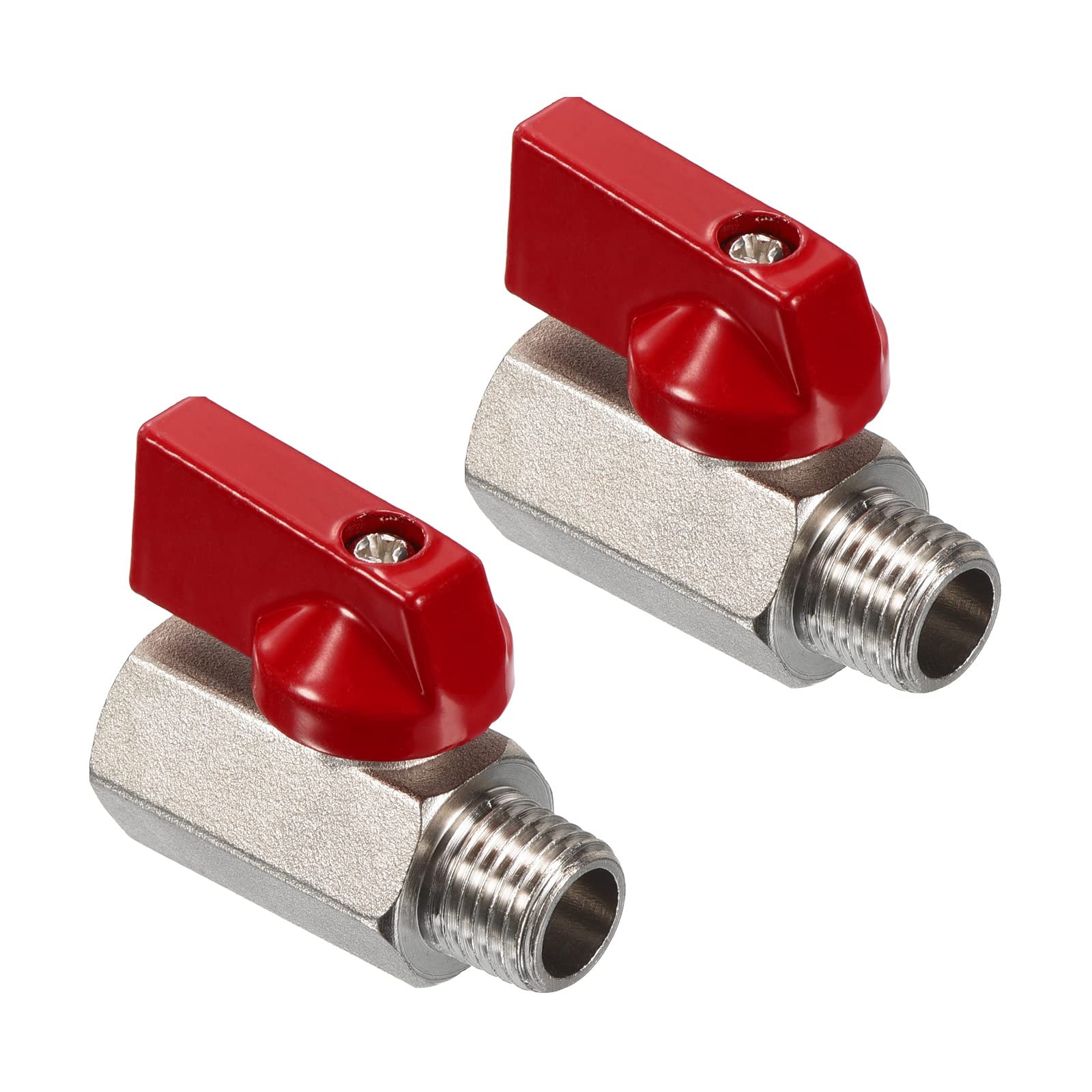 PATIKIL 1/4 NPT Brass Mini Ball Valve, 2 Pack NPT Female to Male Shut-Off Valve for Pipe Coupler Connector, Red