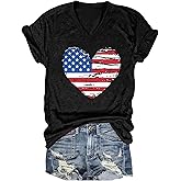 FCGHSII American Flag Heart Shirts for Women: 4th of July Graphic T-Shirt Vintage USA Flag Shirt Patriotic Blouse Tees