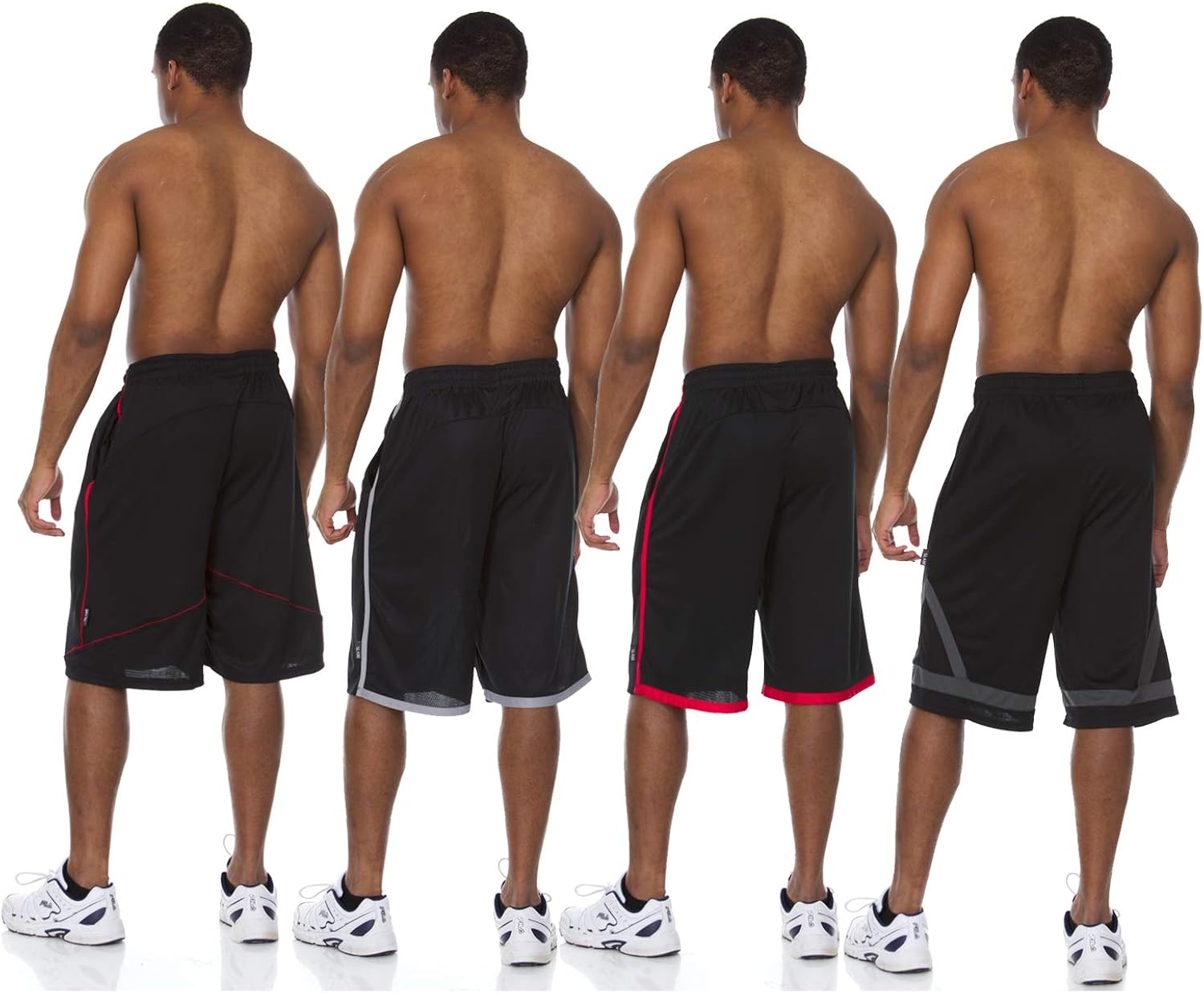 Essential Elements 4 Pack: Men's Active Performance Athletic Basketball Workout Gym Knit Shorts with Pockets at  Men’s Clothing store