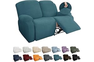 YEMYHOM 6 Pieces Stretch Loveseat Recliner Slipcover Jacquard Recliner Sofa Cover with Side Pocket Fitted Recliner Cover Couch Furniture Protector with Elastic Bottom (Medium, Peacock Blue)