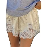 Women Satin Shorts Lace Trim Patchwork Y2K Elastic Waist Micro Coquette Silky Lounge Slip Bottoms