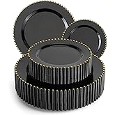 EI 60pcs Black Plastic Plates,Black and Gold Plastic Plates Disposable,Fancy Heavy Duty 10" Dinner & 7" Dessert Plate for Party,Birthday,Anniversary,Wedding,Afternoon Tea,Business Events,Banquets