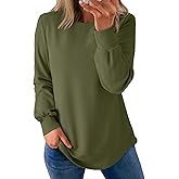 Dokotoo Women's Crew Neck Long Sleeve Shirts Waffle Knit Loose Tops Basic Tees 2026 Casual Comfy Fall Outfits Clothes