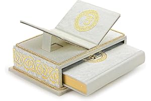 ihvan Online, The Holy Quran Gift Set, Quran Book Stand Holder, Desktop Quran Holder, Rehal, Arabic Quran, Velvet Covered Chest Rihal, Decorative Islamic Gifts for Muslims, White