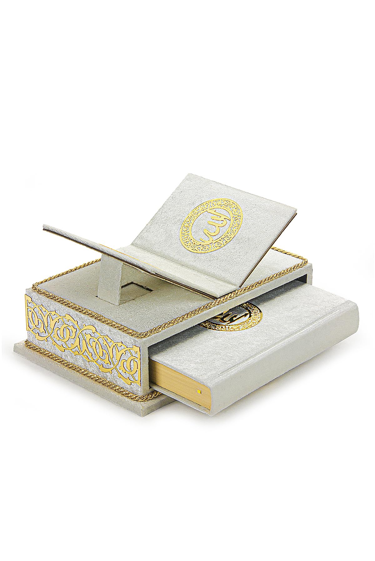 ihvan online, The Holy Arabic Quran Gift Set, Book Stand Holder, Desktop Quran Holder, Rehal, Velvet Covered Chest Rihal, Decorative Islamic Gifts for Muslims, White