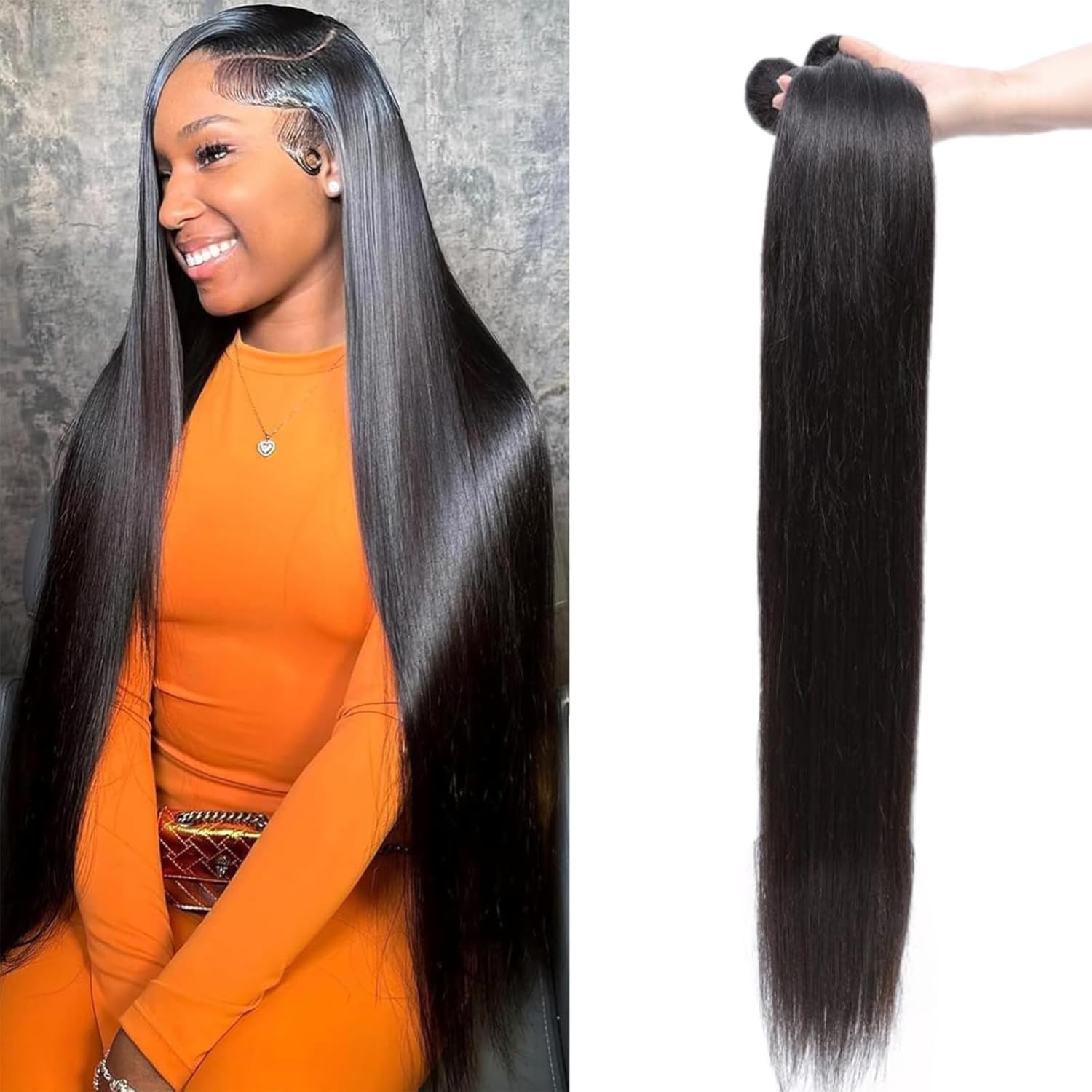Datanala Straight Human Hair 1Bundle Straight Brazilian Virgin 100% Unprocessed Straight Human Hair Long Inch Single Bundles Natural Black Color For Black Women (24Inch, straight bundles) โ image 1