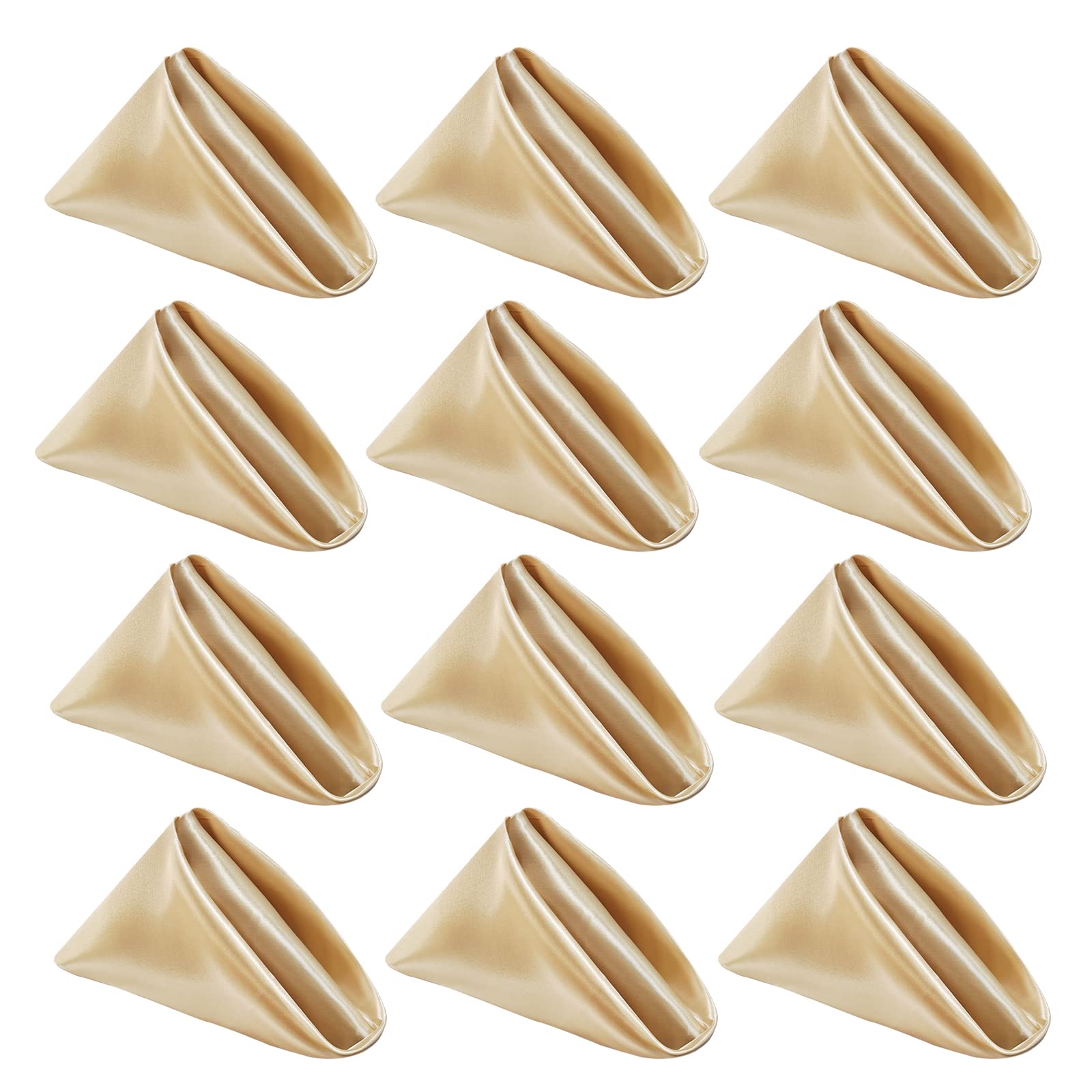 Kalopro 12pcs Champagne Gold Satin Cloth Napkins, Polyester Reusable Table Decoration for Wedding, Party, Hotel, Restaurant, 20x20 inches