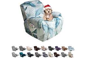 FIGOOO Recliner Sofa Slipcover 1 Seat Stretch Recliner Chair Covers Non Slip Spandex Pattern Recliner Cover with Pockets Reclining Couch Covers Furniture Protector for Dogs Cats,White Leaves