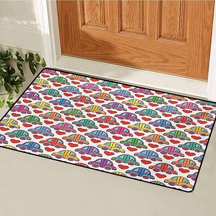 Amazon Com Guuvor Cars Universal Door Mat Love Themed Vibrant