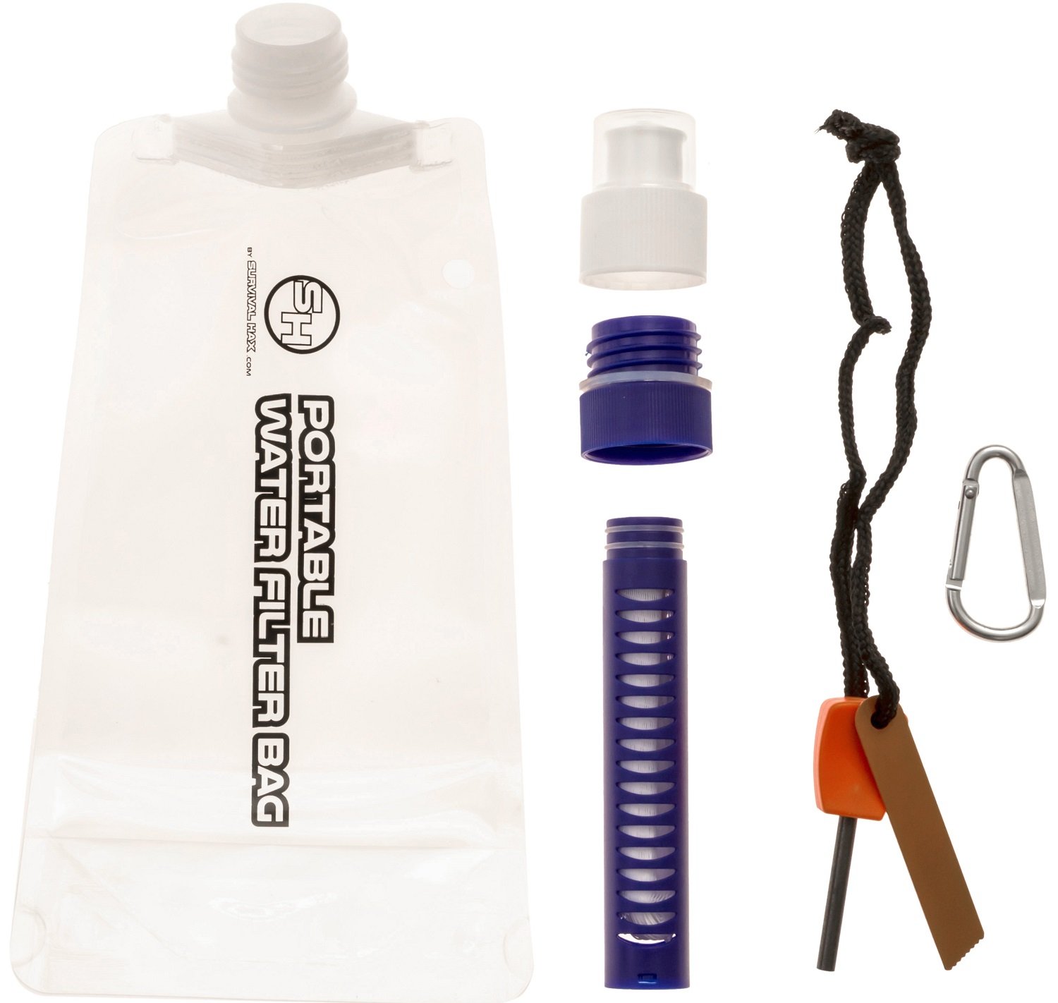 Portable Water Filter & Collapsible Bag with 0.1 Micron Straw