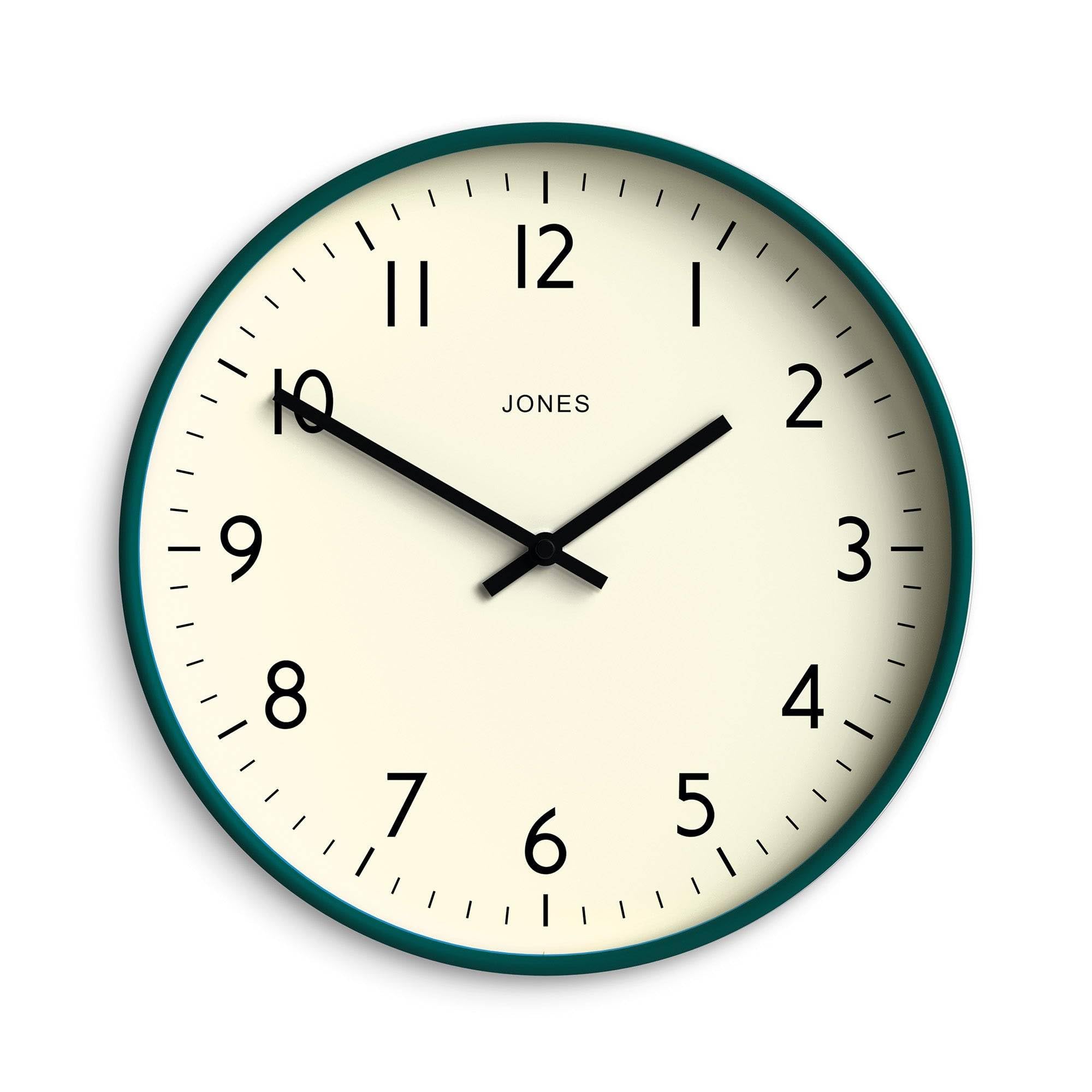 Jones Clocks® Studio wall clock | Modern round clock | 30cm | Dark green | Easy to read numbers | Versatile design for kitchen, living room or office