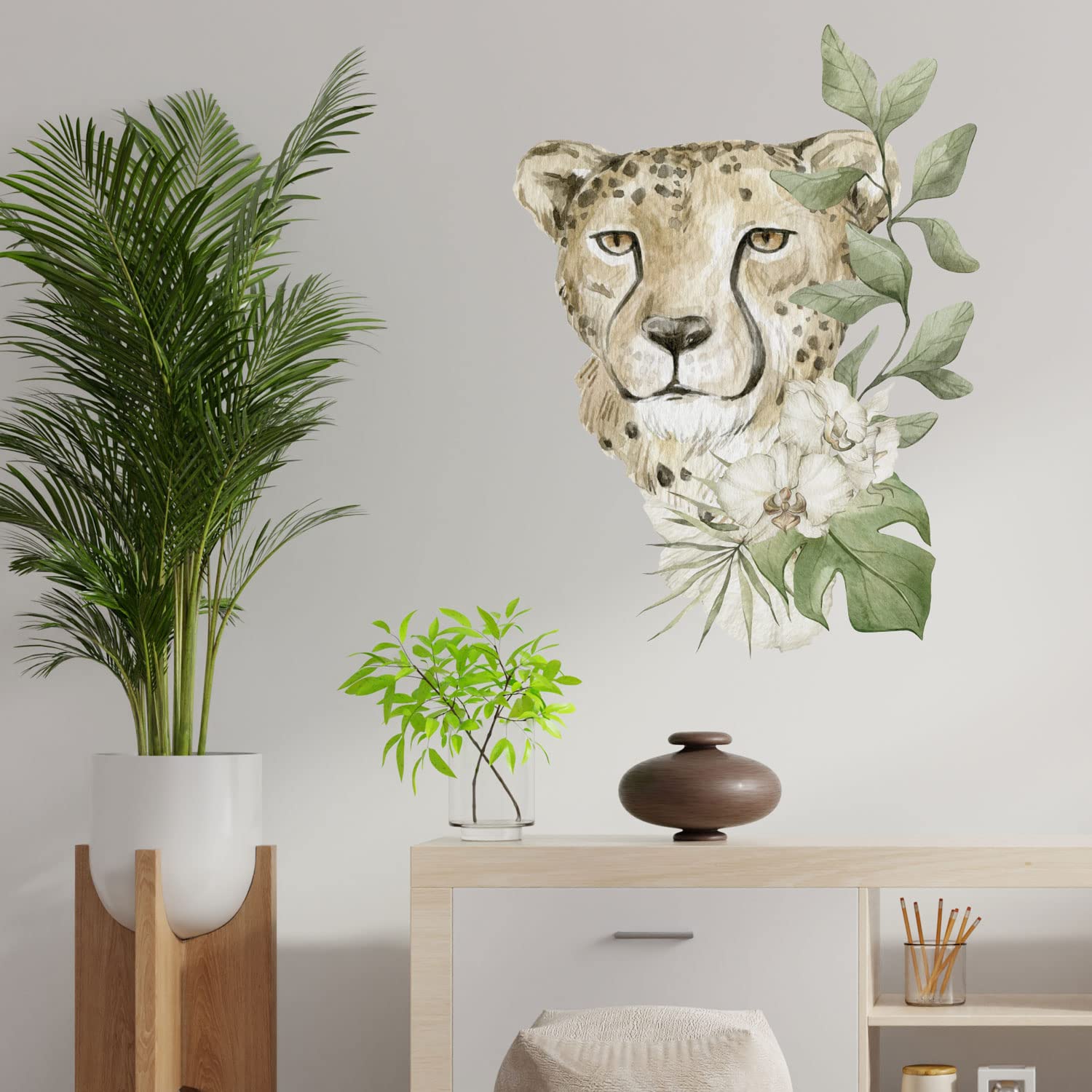 Stickerscape Watercolour Safari Wall Stickers (Tropical Cheetah - Large Size) | Jungle Wall Stickers for a Children's Bedroom or Nursery | Easy to Apply and Cleanly Removable — image 1