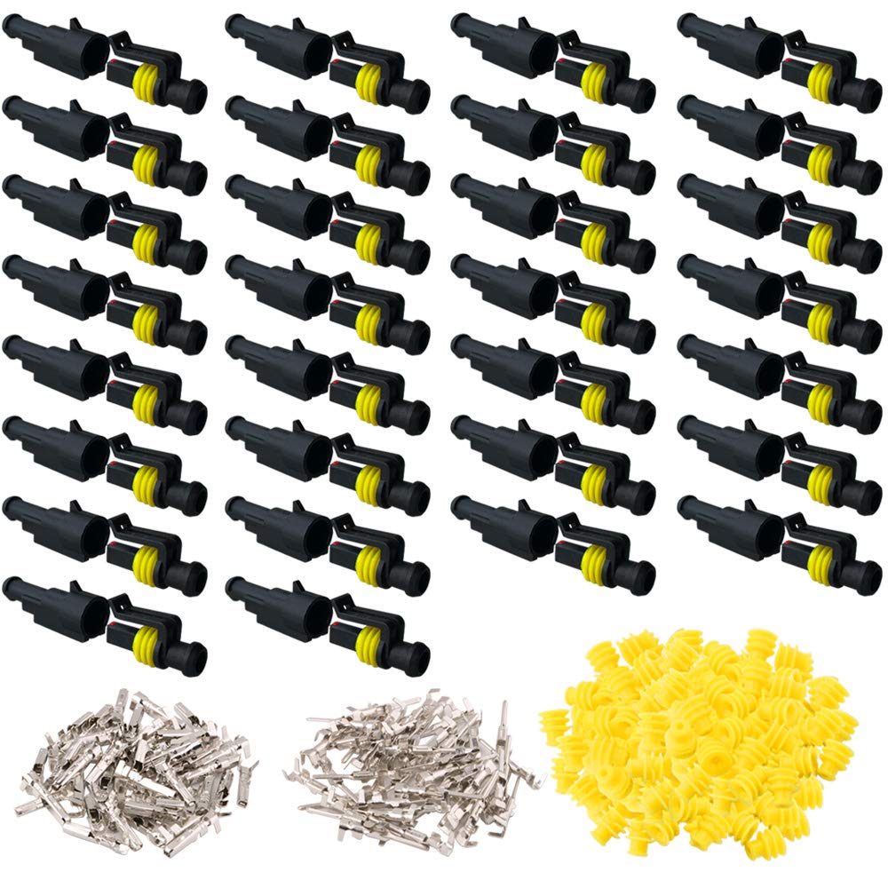 QitinDasen 30 Set 1 Pin Waterproof Car Electrical Connectors, Sealed Waterproof Electrical Connector Plug Socket Kit, for Car Truck Boat