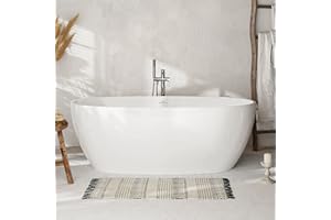 FerdY Tahiti 67" Freestanding Bathtub Elegant Oval Shape, Glossy White Double Walled Insulation bathtub with Center Brushed Nickel Drain, UPC Certified -02119