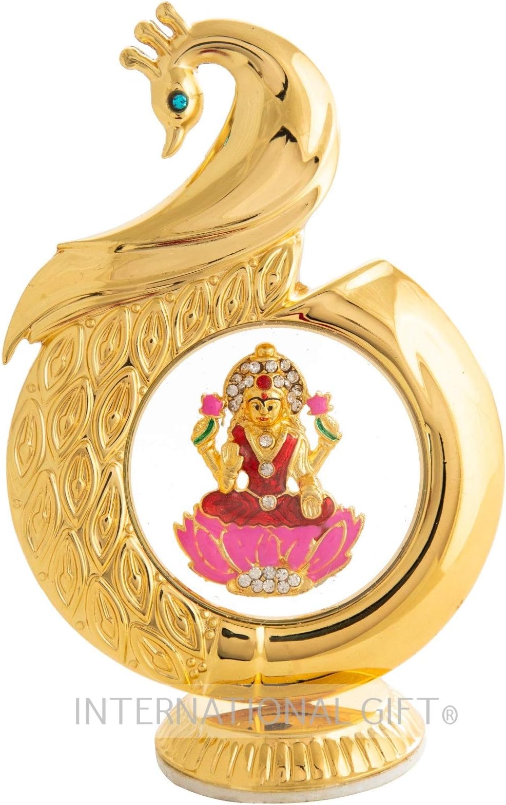 INTERNATIONAL GIFT® Golden Peacock Shape Laxmi MATA 12 cm Car Dashboard Idol