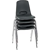 FDP 18" School Stack Chair with Swivel Glides, Black, 4-Pack, 10384-BK | Stacking student seat with self-leveling swivel feet, for middle &amp; high school age 12+, classroom &amp; homeschool