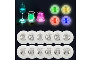 AHIER AHIIER 12 Pcs RGB Led Coasters - Multicolor Led Bar Coaster with 7 Colors, Bottle Lights and Sticker Lights for Party, Wedding, Bar