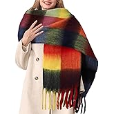 HOTIAN Women's Large Scarf Colorful Chunky Plaid Scarves Soft Winter Thick Tassel Warm Wrap Shawl