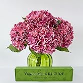 YalzoneMet 3 Pcs 21'' Artificial Rose Red Hydrangea Flower Natural Lifelike Real Touch Faux Flower Large Magenta Hydrangea for Home Baby Shower Party Wedding Gifts Christmas Decor Table Centerpiece