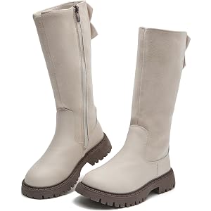 DADAWEN Girls Knee High Boots Fashion Bow Round Toe Side Zipper Winter Tall Riding Boots for Toddler/Little Kid/Big Kid