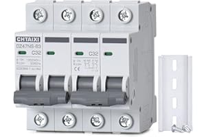 Chtaixi Manual Transfer Switch, 32 Amp 120V/240V AC Dual 2-Pole DIN Rail Mount RV Transfer Switch, Single-Side Interlock Circuit Breaker MTS D2P C32