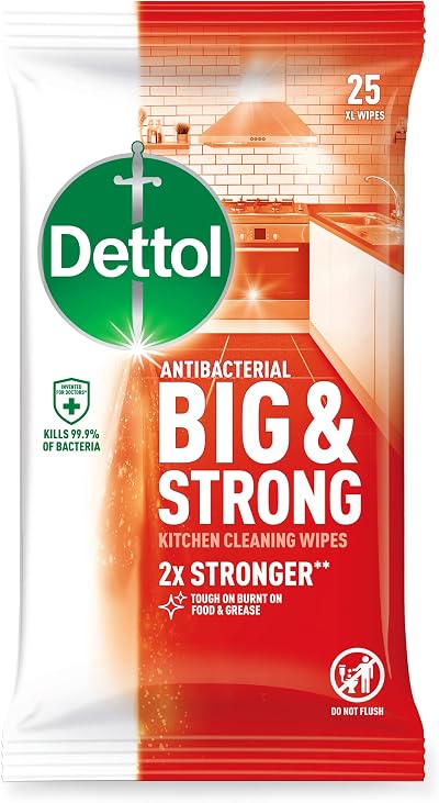 Dettol Big & Strong Kitchen Cleaning Wipes 25s - 99.9% Bacteria Kill