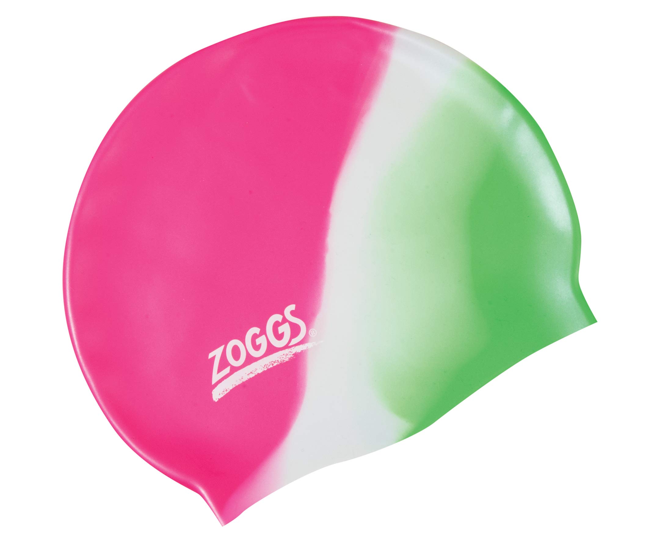 Zoggs Unisex Child Junior Silicone Multicolour Swimming Cap - Green/White/Pink, 6-14 years