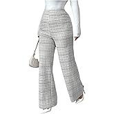 Floerns Women's Elastic High Waist Plaid Straight Leg Pants Fall Clothes Knitted Trousers