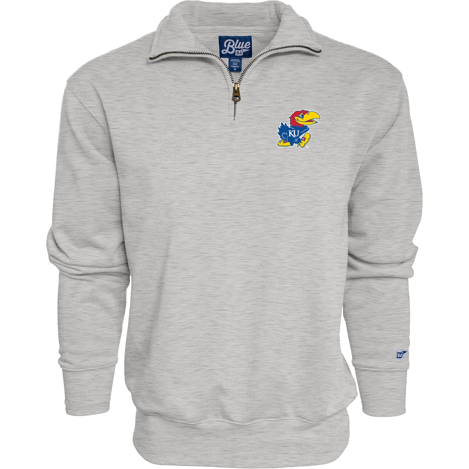 Blue 84 Men's Kansas Jayhawks Quarter Zip Sweatshirt Icon Grey, Grey, Large Image
