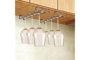 GeLive 10 Inch Under Cabinet Wine Glass Rack Stemware Holder Glass Storage Hanger Organizer for Kitchen and Bar Set of 2 (Bla