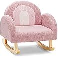 INFANS Kids Sofa, Toddler Rocking Chair with Solid Wooden Frame, Anti-Tipping Design, Plush Fabric, Children Armchair for Nursery Kindergarten Playroom Preschool, Gift for Boys Girls (Pink)