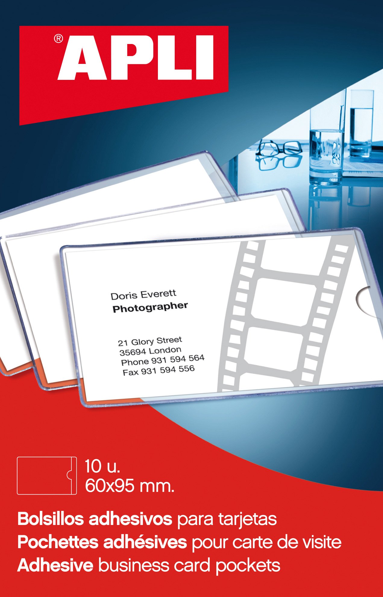 APLI 10 x Self Adhesive Card Slots 95x60mm 2580
