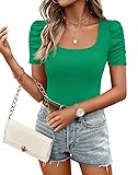 ZESICA Women's Square Neck Puff Sleeve Tops 2025