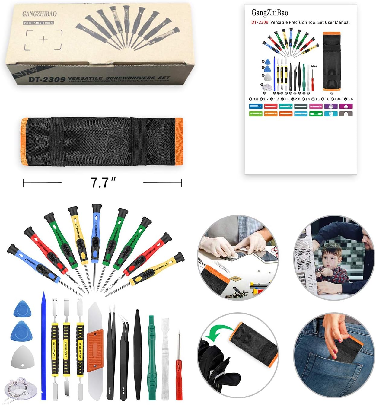 25pcs Electronics Repair Tool Kit, GangZhiBao Precision Screwdriver Set Magnetic for Fix Apple iPhone,Cell Phone,Smart Watch,Computer,PC,Tablet,iPad,Camera,Xbox,PS4 Pry Open Replace  Screen Battery: Home Improvement