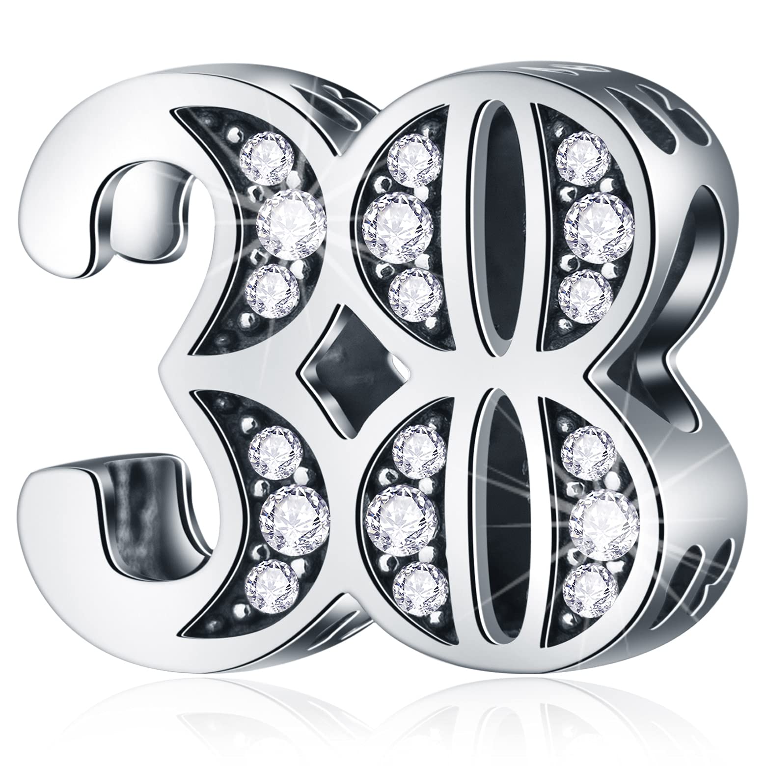 38 Birthday Charms fits Pandora Women Bracelet, 925 Sterling Silver 38th Anniversary Beads with CZ Birthstones, Number 38 Year Old Gifts for Sister/Girl/Daughter