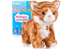 MARSJOY Pattern Yellow Plush Cat Stuffed Animal Interactive Cat Robot Toy, Barking Meow Kitten Touch Control, Electronic Pet Kitty Toy, Animated Toy Cat for Girl Baby L:12" * H:8" * W:5"