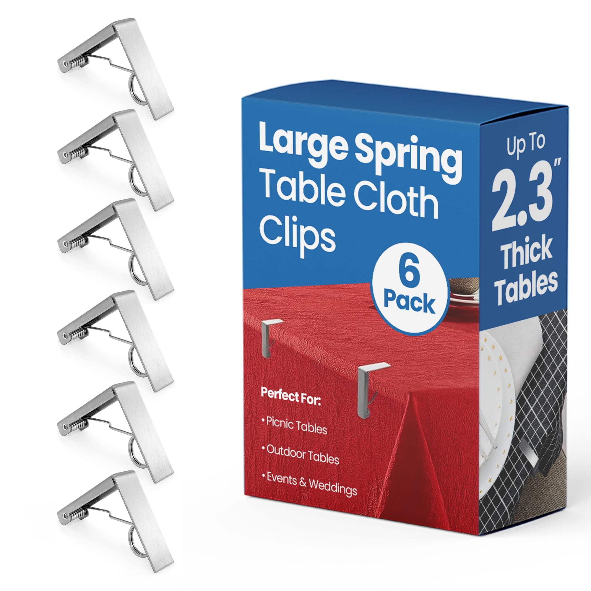 Photo 1 of ProTensils 6 Pcs Picnic Tablecloth Clips for Outdoor Tables - Stainless Steel Clamps, Fits 2.3" Thick Tables, Metal Holders for Dining Table Cloth