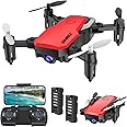 SIMREX X300C Mini Drone with Camera 720P HD FPV, RC Quadcopter Foldable, Altitude Hold, 3D Flip, Headless Mode, Gravity Control and 2 Batteries, Gifts for Kids, Adults, Beginner, Red