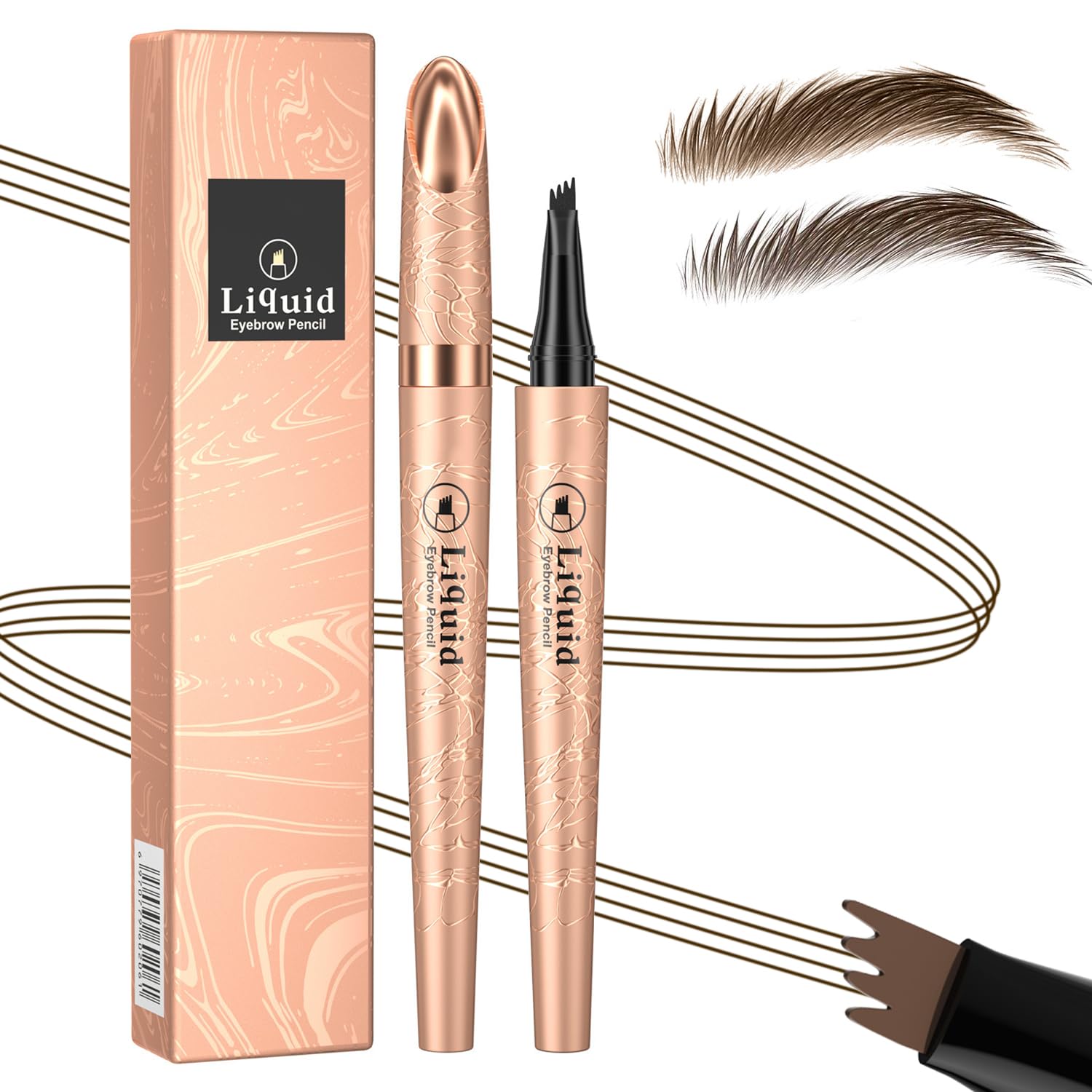 Microblading Eyebrow Pen-2026 New Eyebrow Pencil with 4 Fork Tip for Natural-Looking Hair-Like Defined Brows, Long-Lasting for 24 HR Wear, Waterproof Eyebrow Pen Dark Brown