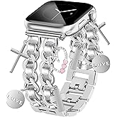 Silver Watch Bands for Women Compatible with Apple Watch Band 38mm 40mm 41mm 42mm (S11/10) Adjustable Unique Charms Metal Strap Cowboy Chain Bracelet for iWatch Series 11/10/9/8/7/6/5/4/3/2/1/SE