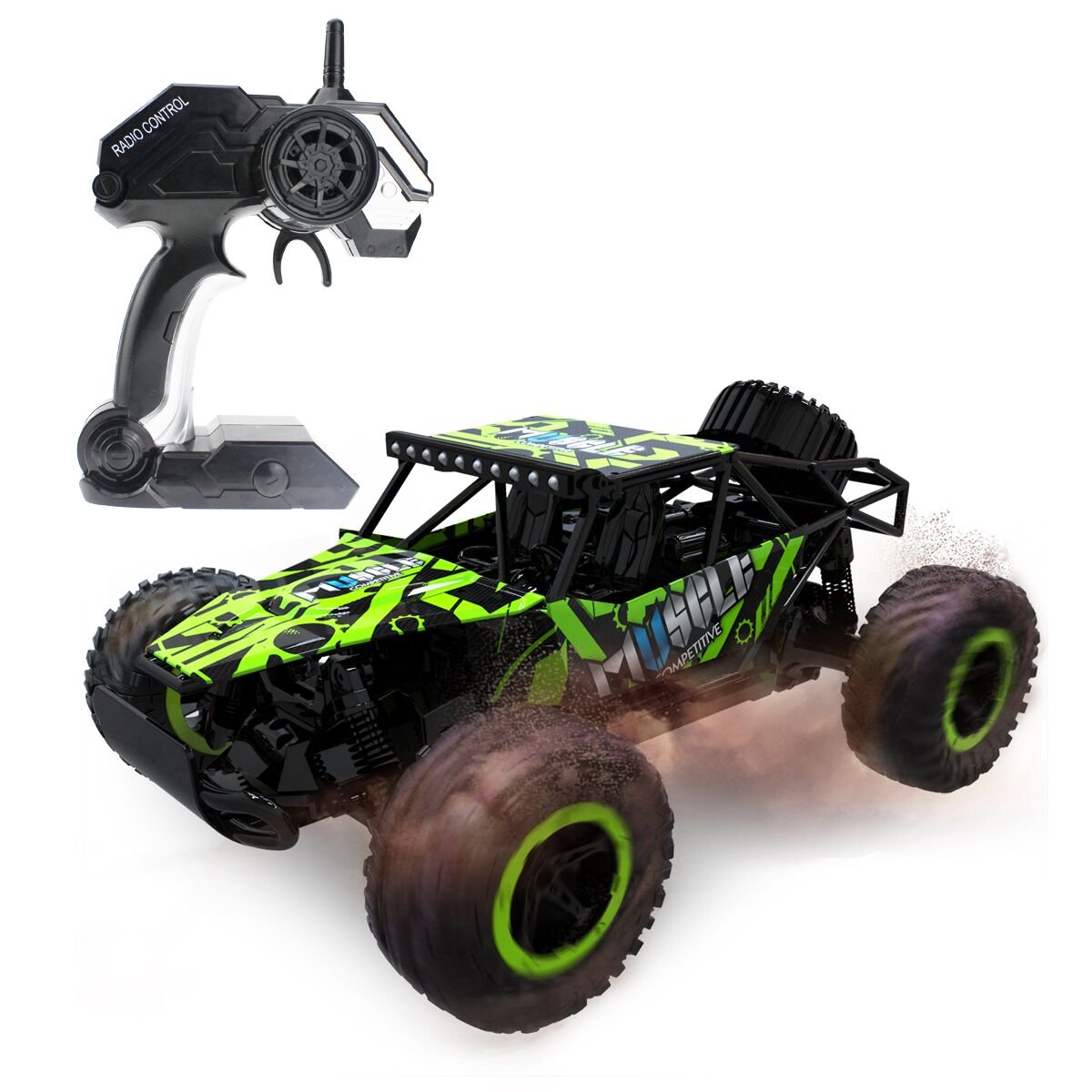 Hugine 1:16 25Km/h High Speed RC Car Off Road Vehicle 2.4G Racing Cars Monster Truck Dune Buggy Muscle 4 Wheel Independent Suspension Radio Control Cars For Kids Adults Hobby Toys (Green)